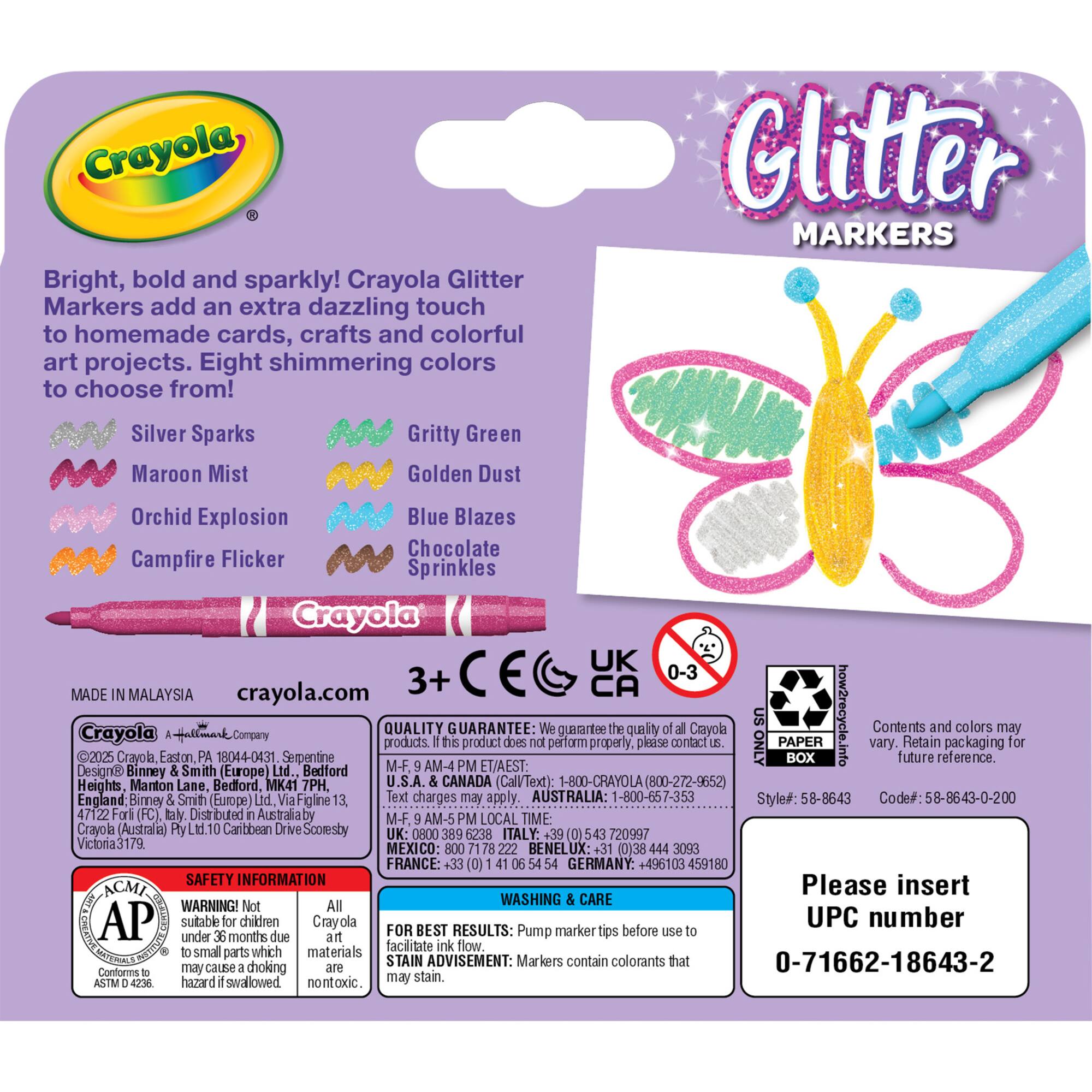 Crayola® Glitter Markers, 3 Packs of 8